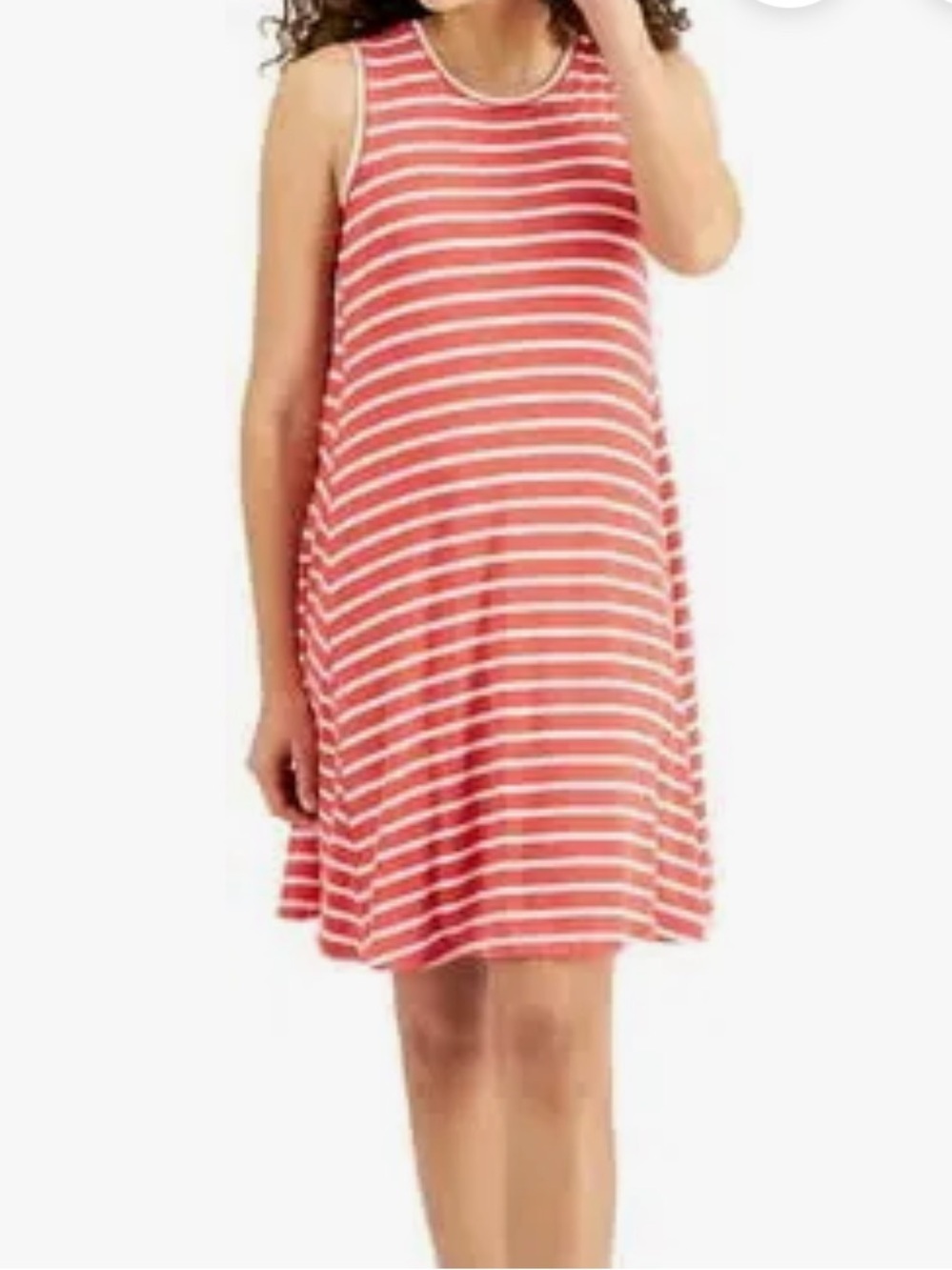 Style & Co. Coral and White Striped Sleeveless Midi Dress
